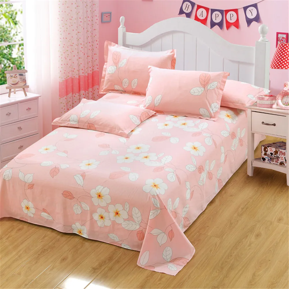 Spring pink white Pastoral print Flowers Style 3pcs Bedding Set Cotton