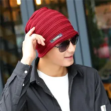 Корейский Вязаная теплая шапка мужская горизонтальными полосами шляпа Трикотажные шапки для женщин