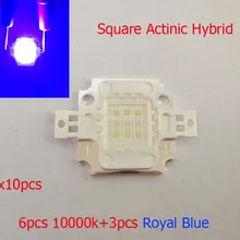Квадратный актиничный Гибридный 10 Вт Холодный белый 10000 K+ Королевский синий светодиодный светильник высокой мощности