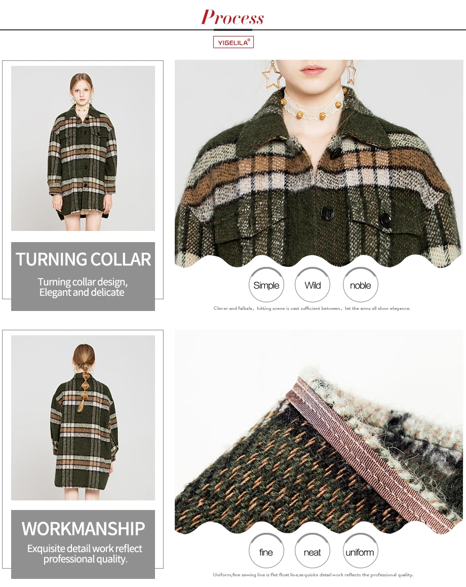 YIGELILA/модное женское Шерстяное Пальто в клетку осенне-зимнее однобортное пальто с отложным воротником и широкой талией 9833