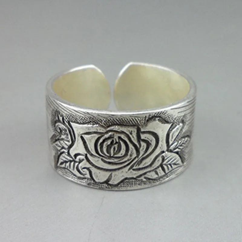 

Chinese Men Ring Unisex Handmade Ethnic Jewelry 999 Sterling Silver Rings Miao Jewelry Vintage Women Rings China Air Express