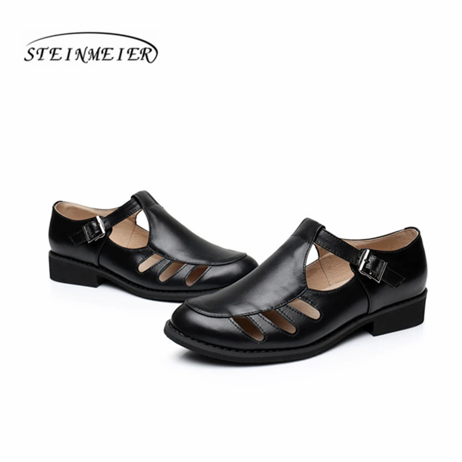 Weiß Handgemachte Schuhe Leder Oxford other Flache Sommer Color Schwarz Sandalen White Für Vintage black 2018 Frauen Echtes Y18gqwW