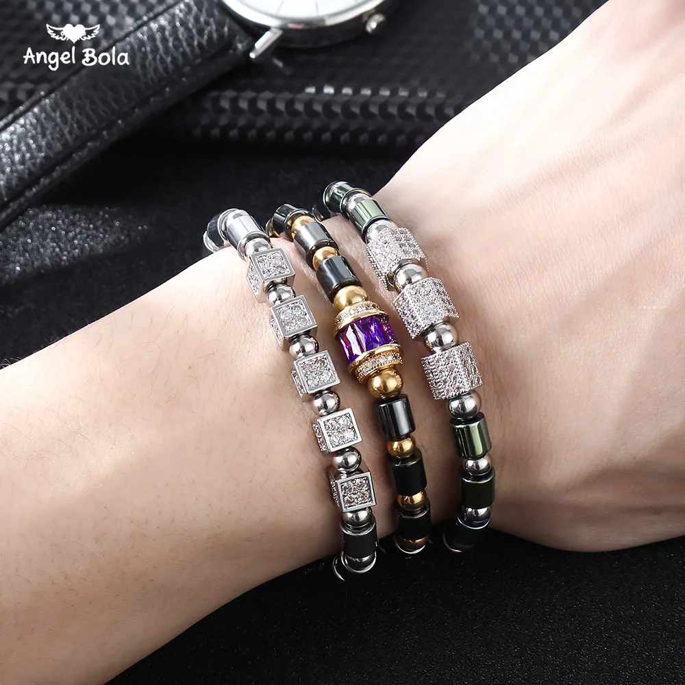 

Luxury CZ Polygon Ball Charm Stainless steel Bead Macrame Handmade Men Bracelets Set Bracelets & Bangles for Women Jewelry