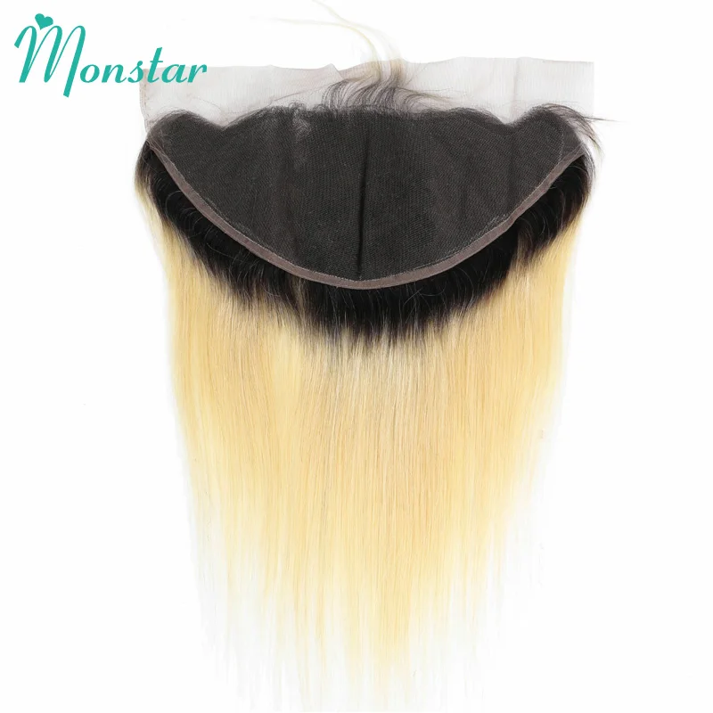 

Monstar 13x6 Ear to Ear 1B 613 Blonde Ombre Frontal Closure Peruvian Straight Remy Human Hair 8 - 24 inch Frontal with Baby Hair