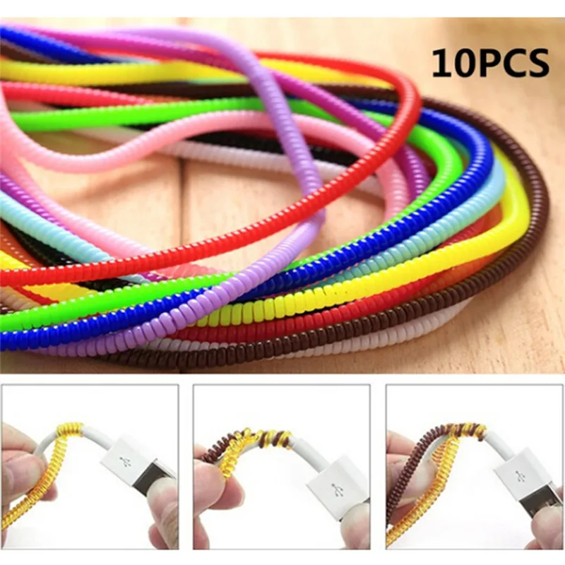 

10Pcs/lot Spiral USB Data Charger Cable Cord Protector Wrap Cable DIY Winder For Phone 50cm