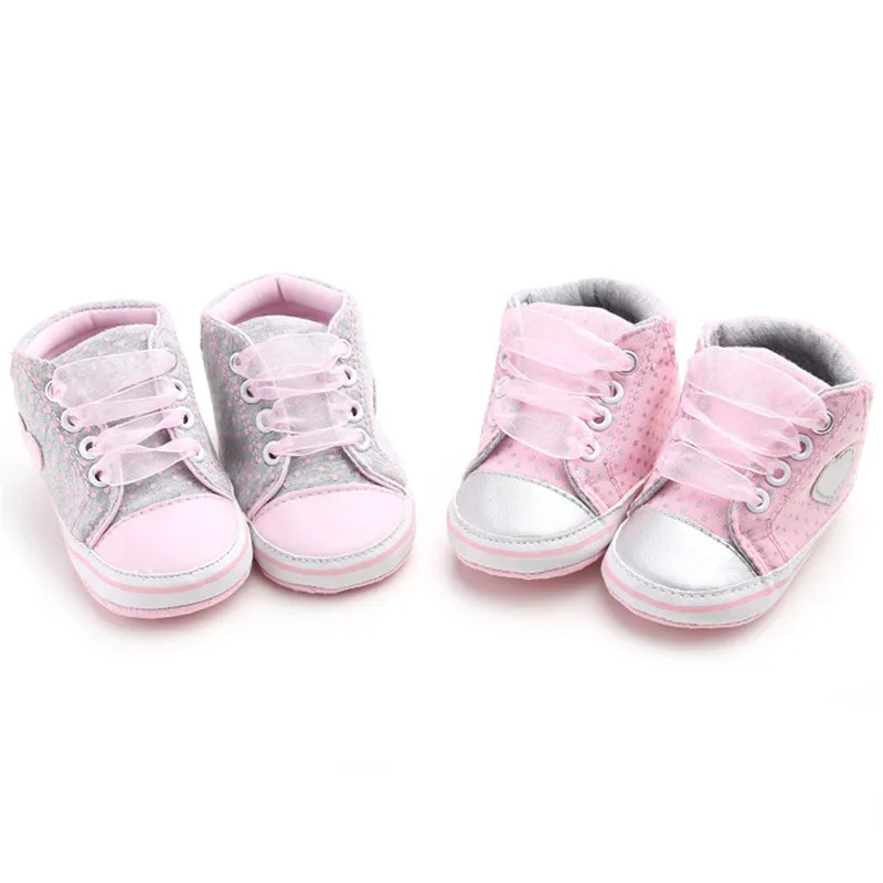 Ribbon Lovely Baby Sneakers Newborn Baby Spring Autumn Lace-Up Shoes Girls Toddler Soft Sole First Walkers Polka Dot