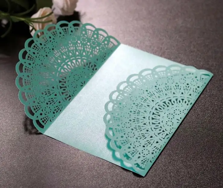 100pcs Tiffany Blue Business Invitation Card Cover Hollow Thanks giving Greeting Cards Invitation Cards, 5 colors for choosing