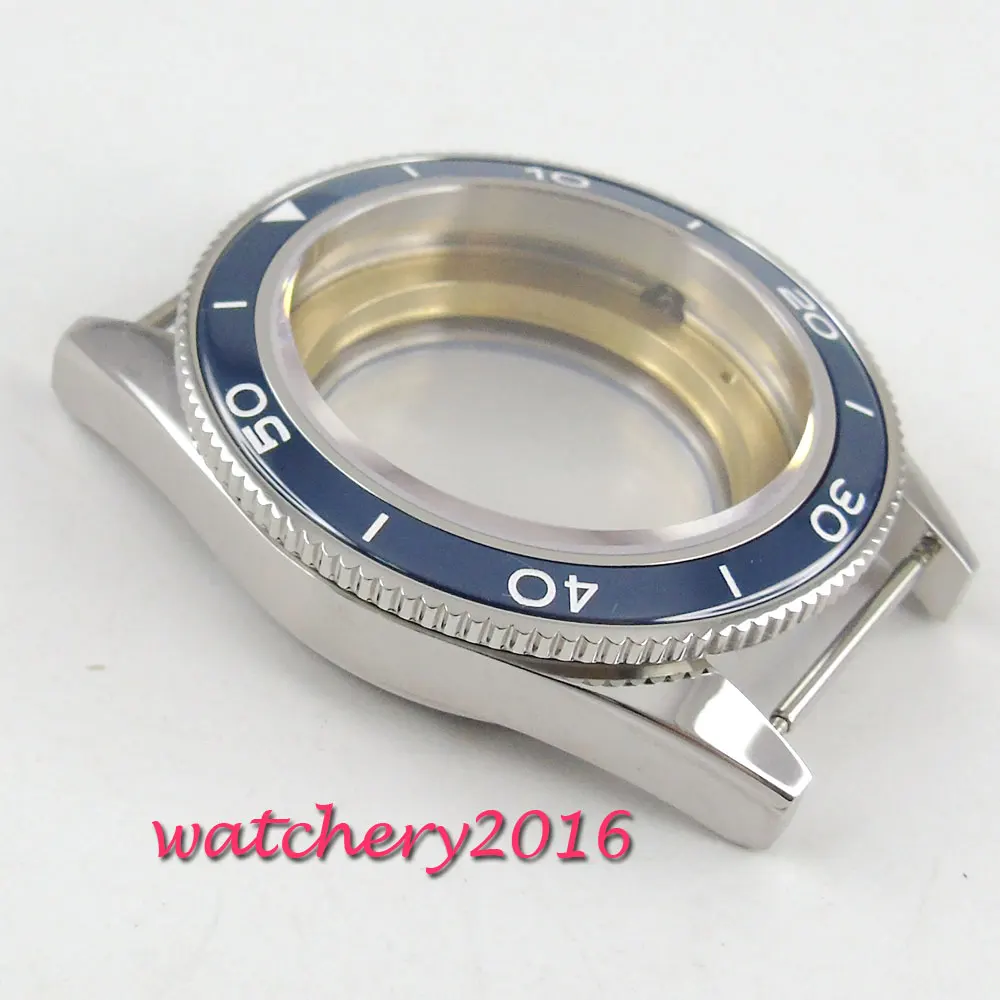 41mm stainless steel case blue ceramic bezel sapphire crystal fit eta 2824 2836 miyota 82 movement watch case