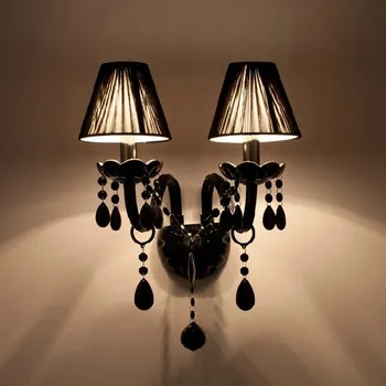 

2018 New Black Crystal Wall Lamp Candle Led E14 Bulbs Black Silk Fabric Lampshade 2 Lights Free Shipping CCC And CE NS*