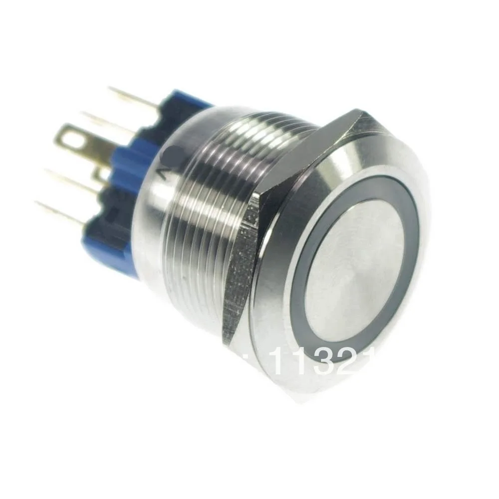 

LED Color Red 22mm LED Ring Illuminated Momentary 1 NO 1 NC Push Button Switch Pin Terminals Waterproof