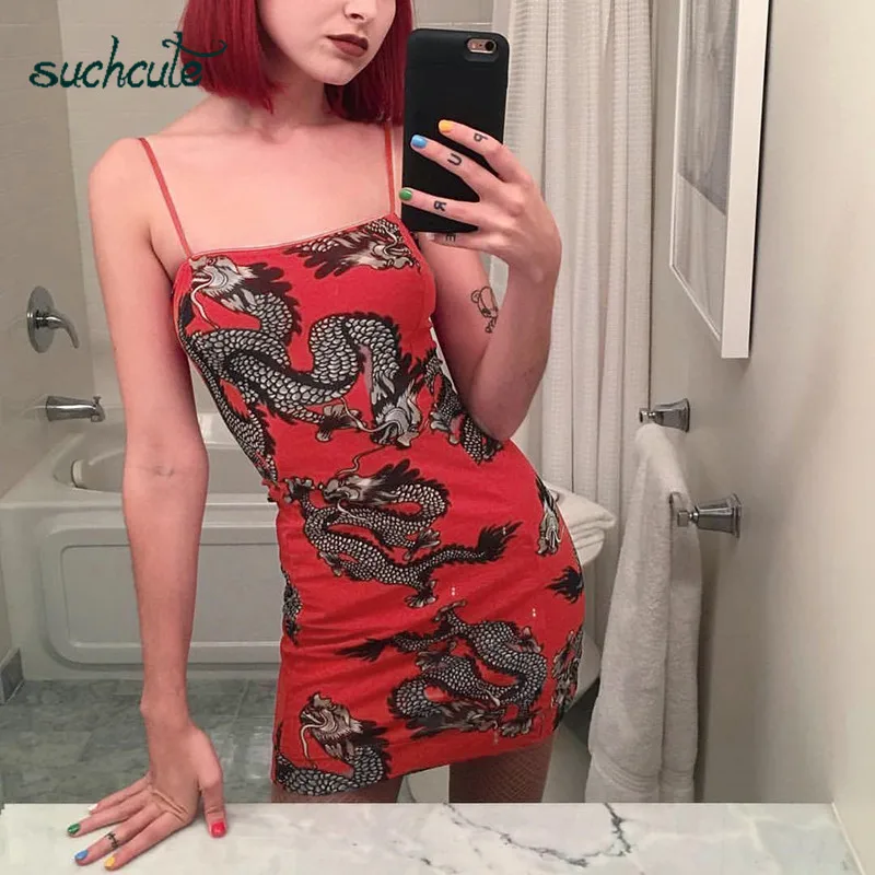 SUCHCUTE узор в виде дракона платье для женщин сексуальное женская одежда dragao