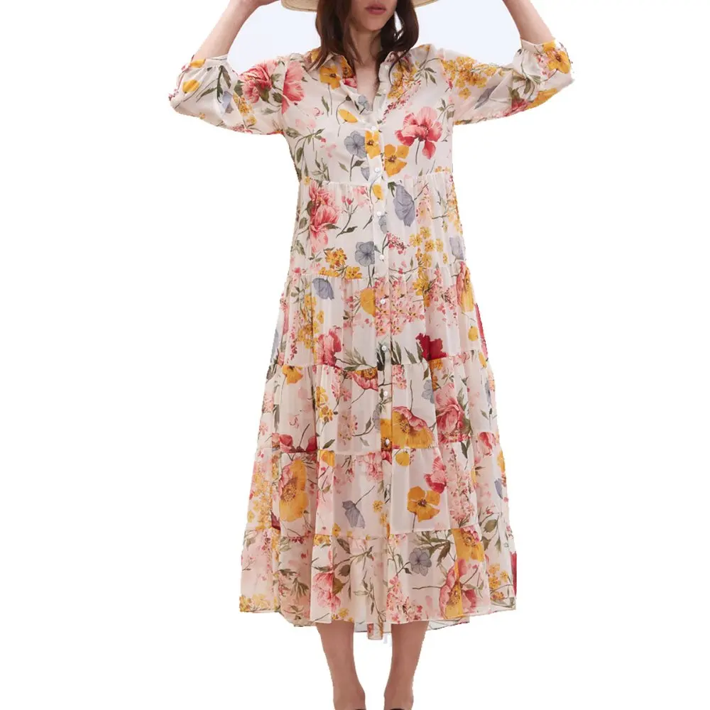 

2019 za summer Women lapel collar foral print chiffon 2-pieces pleated dress Bohemia chiffon flowing dresses vestido