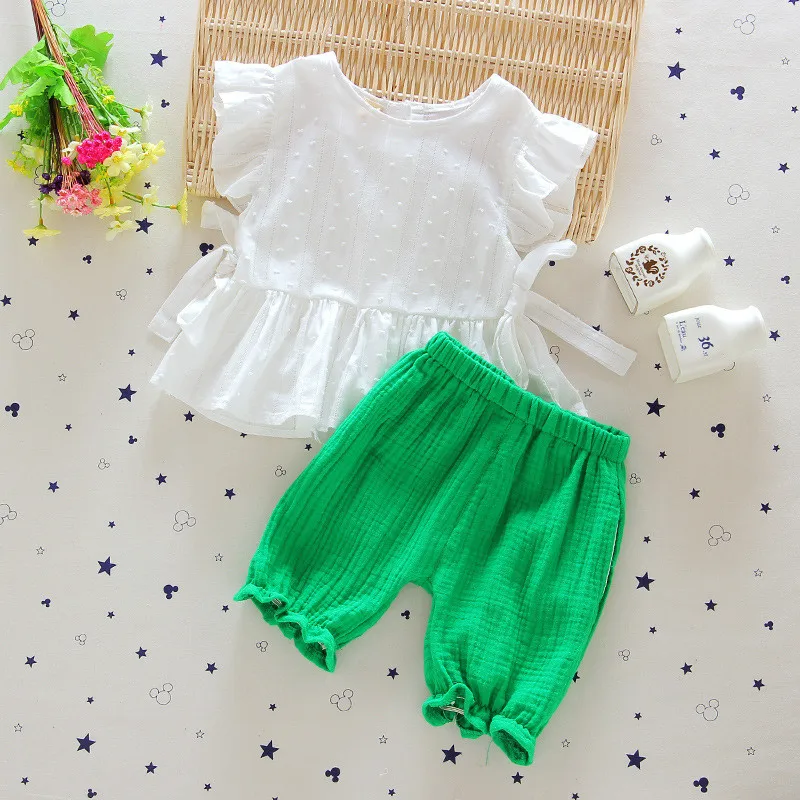 US Newborn Baby Girl Cotton Clothes Flower Tops Dress+Shorts Harem Pants Outfits