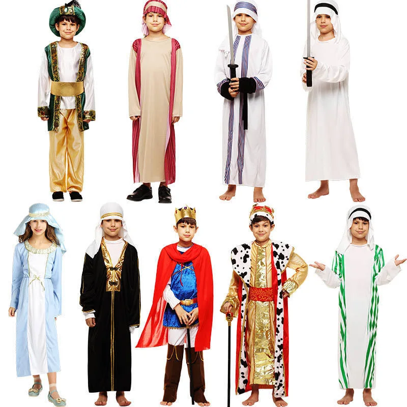 

Childen Egypt Cosplay Halloween party India Arabic Aladdin king costume Greek Arab Princess Fancy dress clothing for boy girl