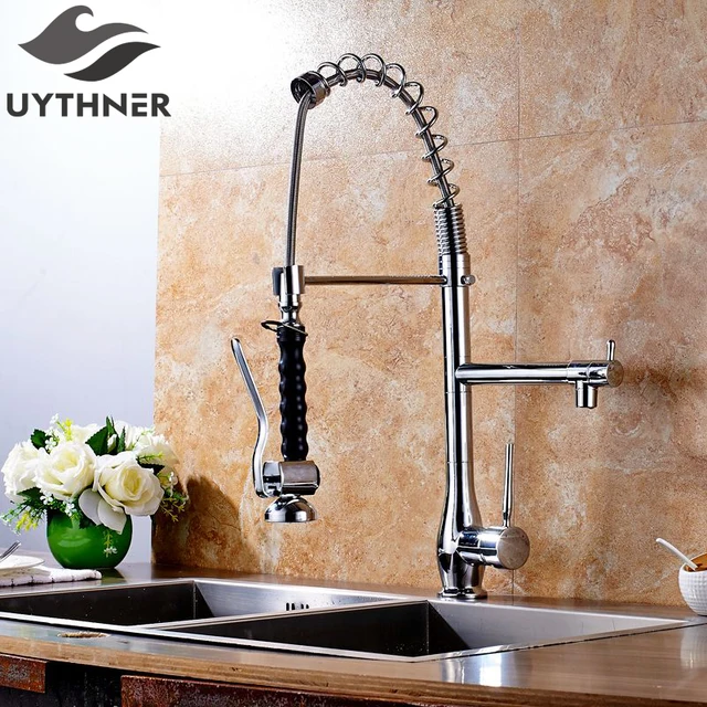 Special Offers Uythner Heighten Luxury Chrome Finish Kitchen Faucet Mixer Tap Single Hole Deck Mounted Factory Direct Sale