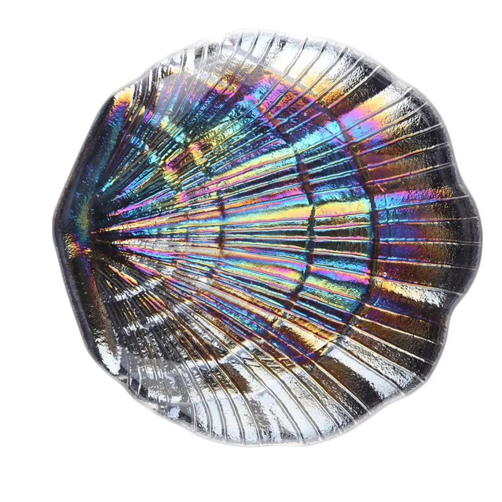 

Coloured Glass Fruit Plate Creative Coloured Shell Shape Glass Nail props