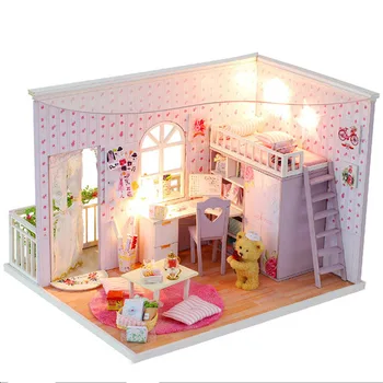 

DIY Dollhouse Assemble Wooden House Model Miniature Happiness Times Dollhouse Furniture Bear Kits Christmas Birthday Gift