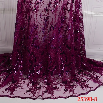 

African Organza Lace Fabric Embroidery Sequence Embroidery Burgundy Lace Fabric Beautiful Lace For Wedding QF2539B-8