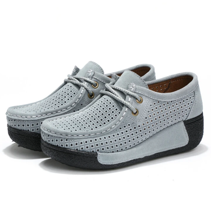 

2017 Genuine leather Women Flats Platform Shoes Suede Leather Lace up women Moccasins Creepers Female comfortable Casual Shoes