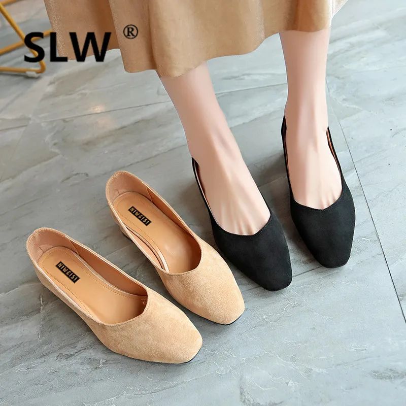 

pumps Square Toe Slip-On PU Flock sandals Office Lady Gladiator Rubber High Med Low Single cusp shoe Rome block heel shoes