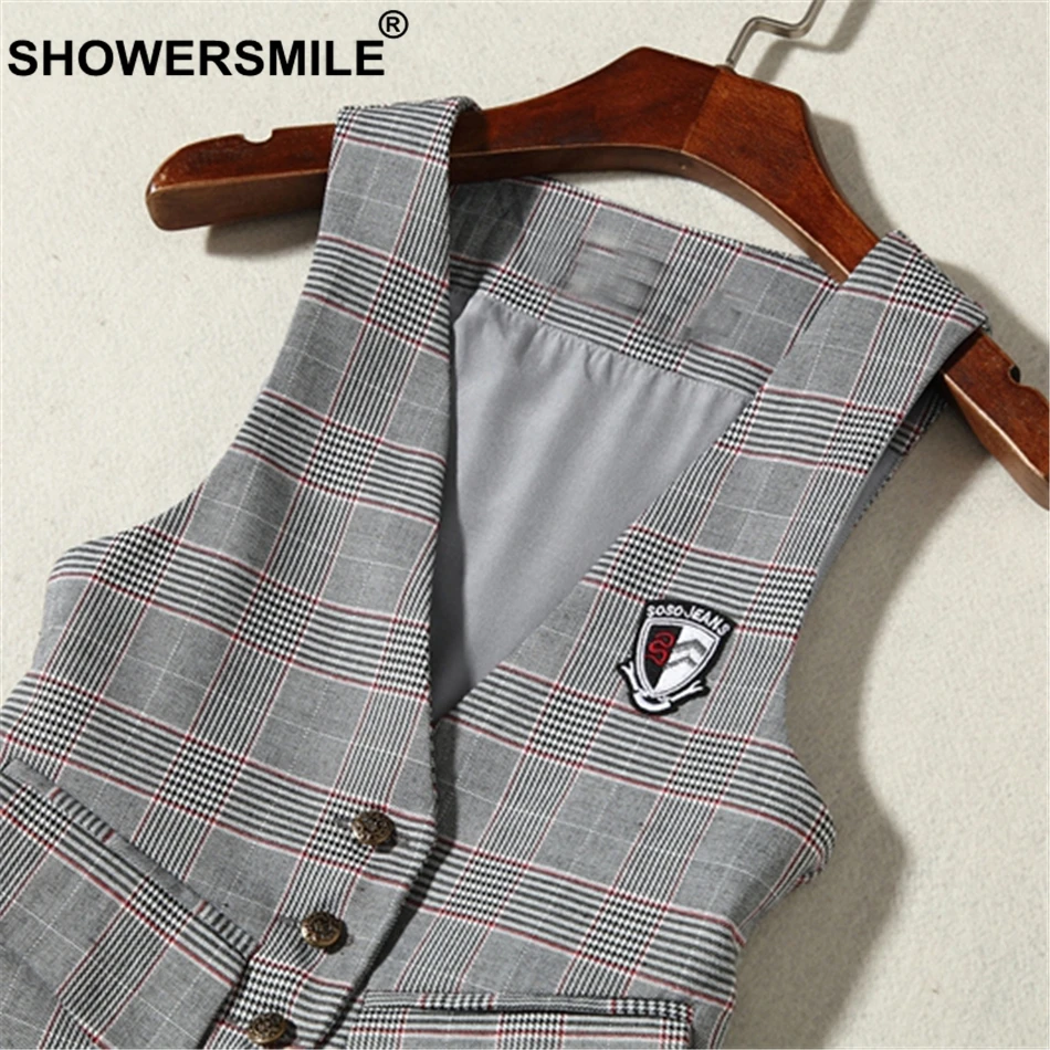 RAINIE SEAN Plaid Vest Women Checkered Short Slim Fit Sleeveless Blazer Female Casual Spring Single Breasted Sleeveless Jackets