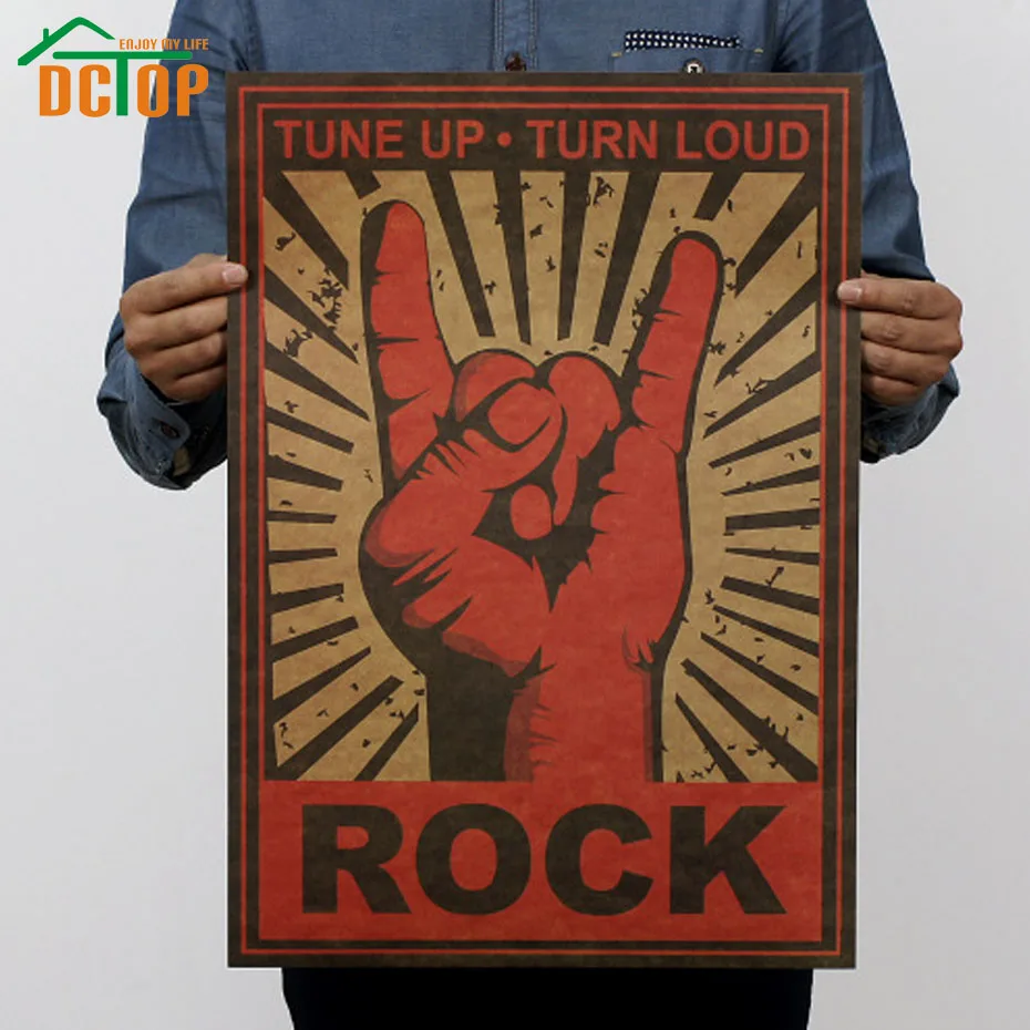 Tune Up Turn Loud Gesture Rock Retro Poster Kraft Wall Decorative