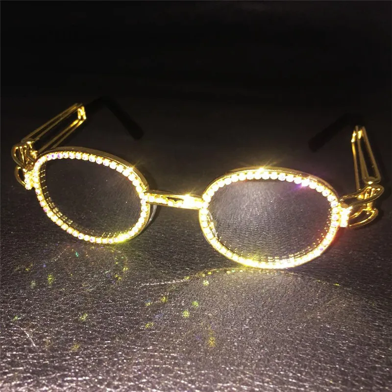 

2019 diamond hip hop sunglasses women men Fashion vintage clear lens sun glasses Luxury Ladies round punk sunglasses NX