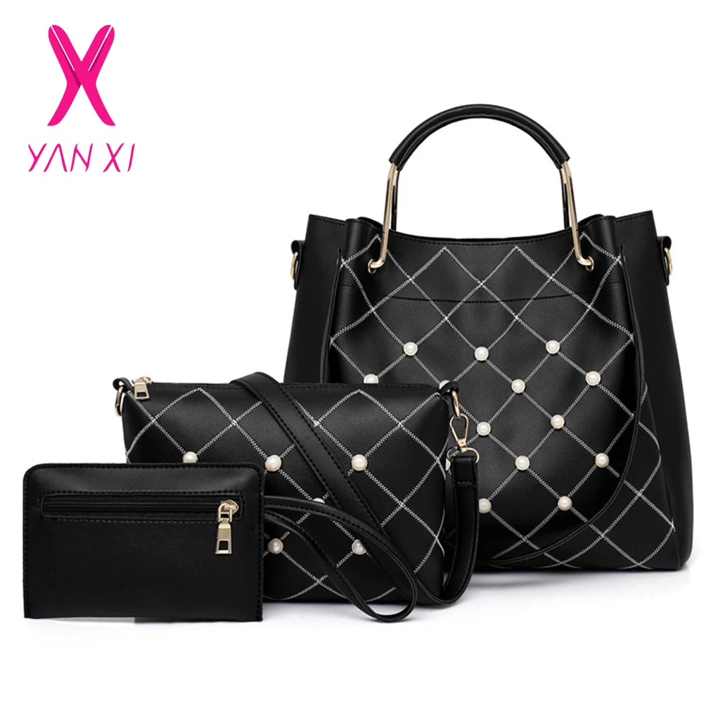 

YANXI Women Bags Sets 3 Piece Handbag PU Leather Pearl Female Shoulder Bag Ladies Messenger Totes Casual Brand Women Hand Bag