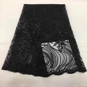 

Women Pure Sequins Black French Lace Fabric White Nigerian Lace Fabric 2018 High Quality Lace Tulle French Embroidered Mesh Lace