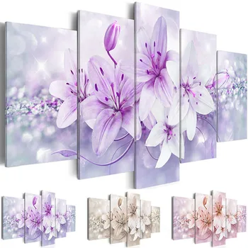 

Modern Painting Canvas Prints Wall Art 5 Pieces Lily Flower Print For Living Room Modular Paintings Living Room Home Decoration