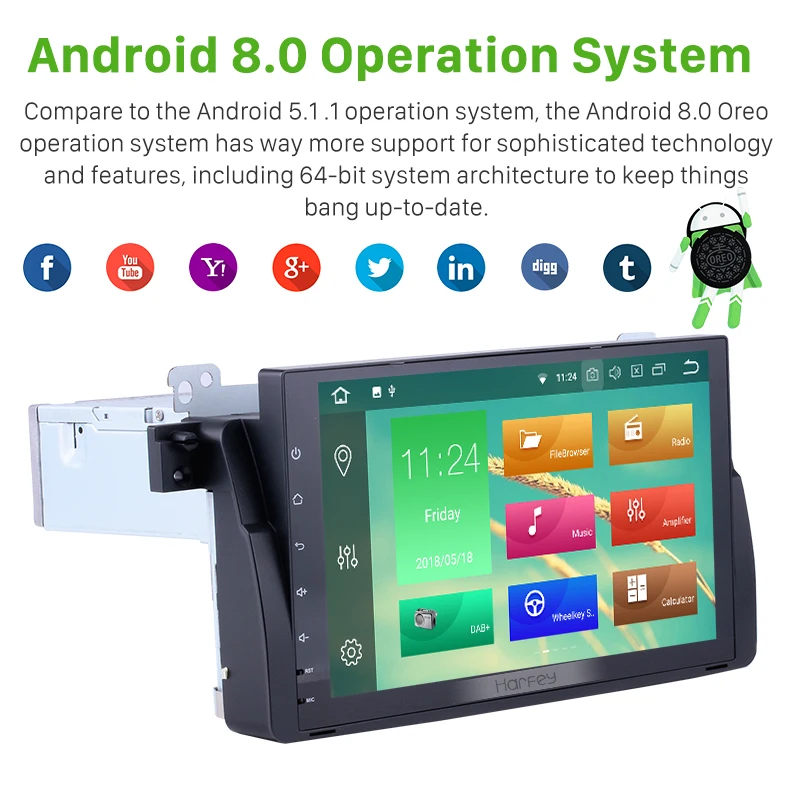 Cheap Harfey Android 8.0 9"Car multimedia player GPS navigation For BMW 3 Series M3 E46 316i 318i 320i 323i 325i support Bluetooth 1