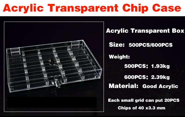 500/600 шт акриловый прозрачный Техасский покер лоток для чипсов/коробка/кейс чипы коробка с крышкой замок и ключ казино аксессуары