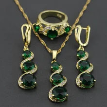 Зеленый циркон белый кристалл Женский комплект ювелирных изделий ожерелье цепь кулон длинные серьги кольцо подарочная коробка KZ11