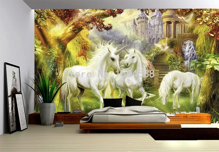 Фэнтези Фея лес Единорог Белая лошадь Замковая роспись Европейский стиль 3D фото обои прикроватная гостиная домашний Декор 3D Фреска