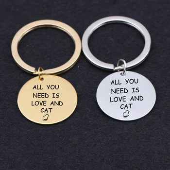 

Round Card Keyring Letter ALL YOU NEED IS LOVE AND CAT Keychain BFF Gift Bagchian Keyfob