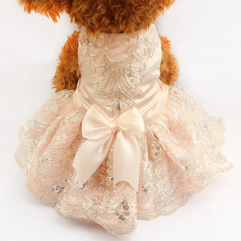 

Pink Luxury Flowers Princess Lace Adornment Dog Dress Pet Wedding Dresses For Dogs Pet Skirt Costume Supplies