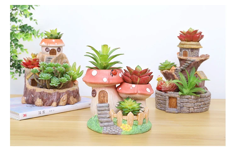 Creative Countryside Tree House Succulent Plants Planter Flowerpot Resin Flower Pot Desktop Ornament Home Decor Garden Supplies