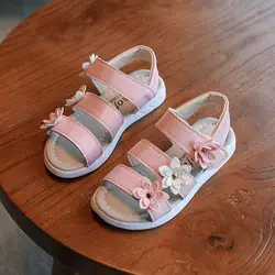 2019 новые летние для маленьких девочек модные цветы мягкие сандалии дети из искусственной кожи Повседневная пляжная обувь принцессы