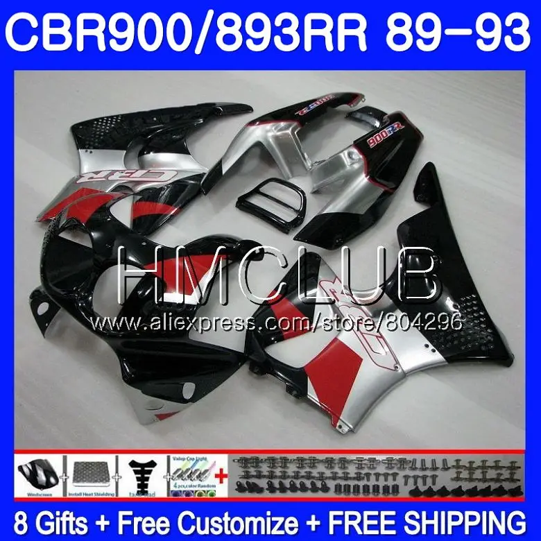 

Body For HONDA CBR900RR CBR893 RR CBR893RR 89 90 91 92 93 86HM.18 CBR900 CBR 893RR 1989 1990 1991 1992 1993 Fairing Silver black