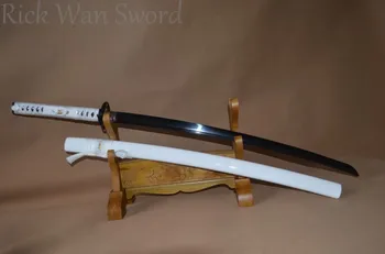 

JAPANESE SAMURAI SWORD KATANA 1060 HIGH CARBON STEEL FULL TANG SHARP BLACK BLADE HANDMADE FORGED WHITE SAYA