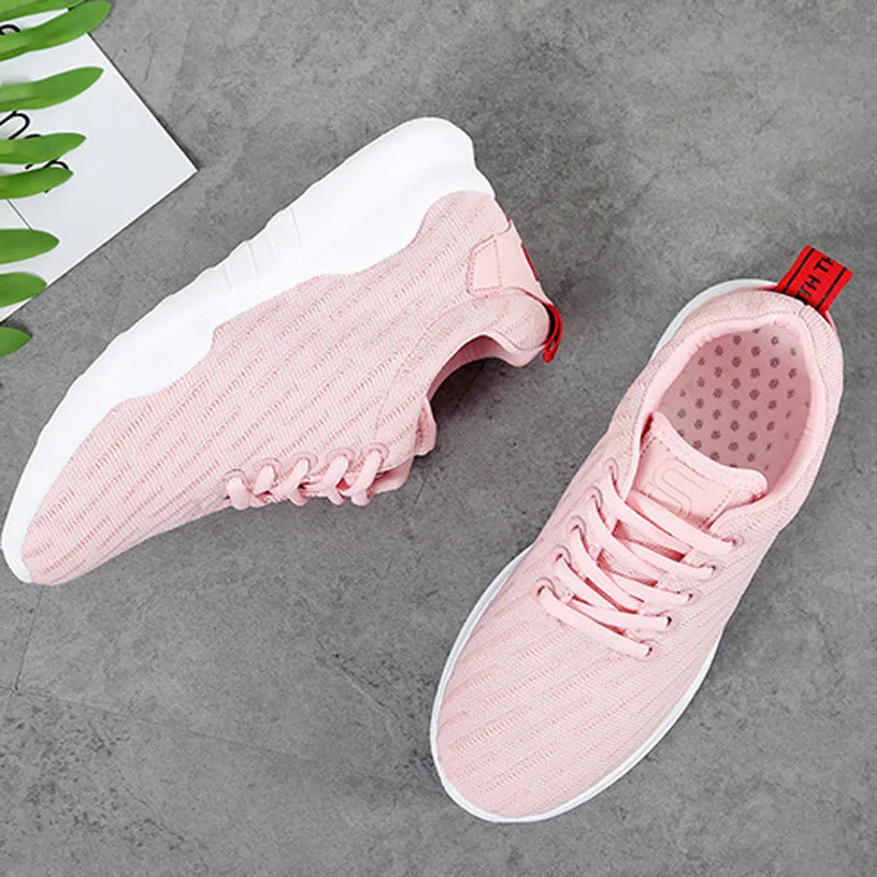 

2019 New Fashion Sneaker Spring Women Platform Flats Comfort Round Toe Lace Up Wedges Mesh Breathable Shoes Casual Shoes XWC1509