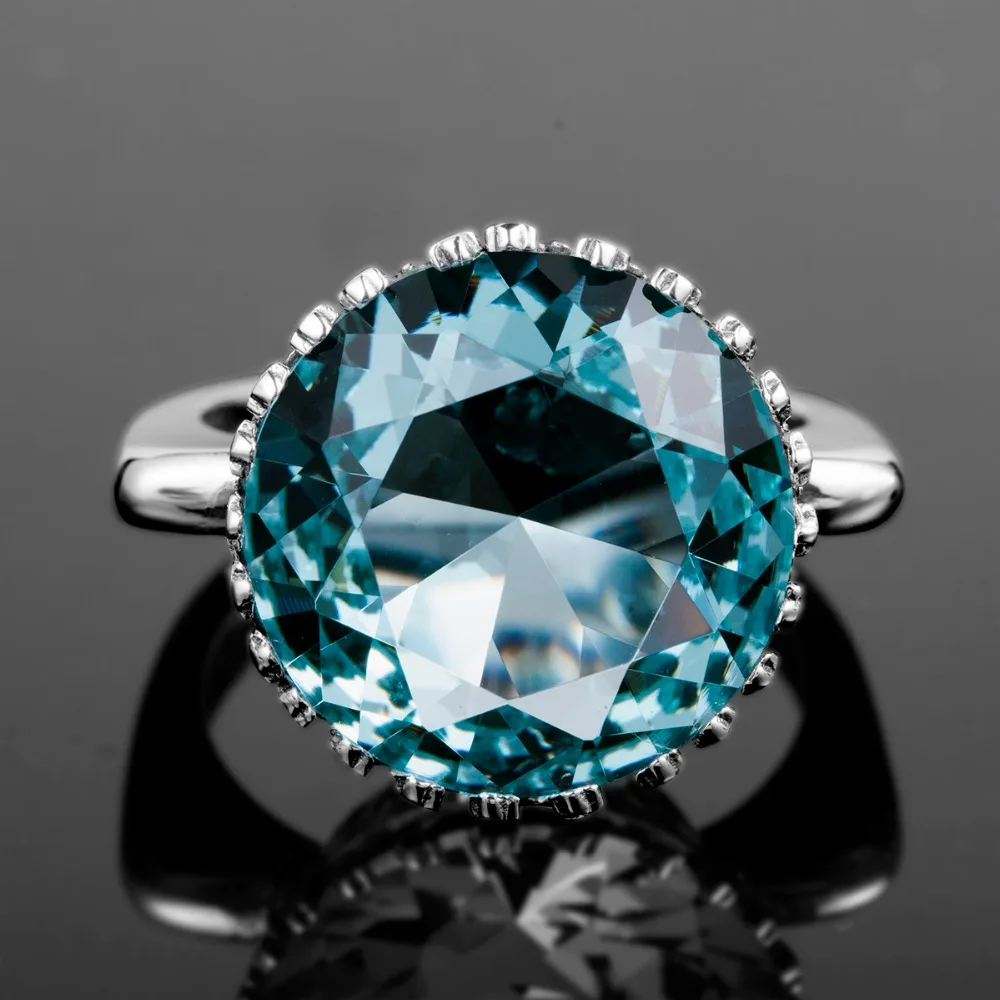 Cheap Szjinao Crown Shape Fashion Vintage Aquamarine Romantic Big Rings for Women Wedding Engagement 925 silver Luxury Brand Jewelry