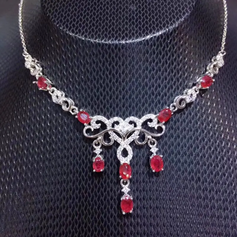Ruby necklace Free shipping Natural real ruby 925 sterling silver Fine