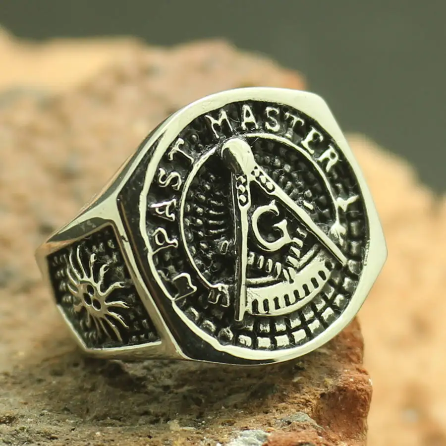 

Size 7 to Size 14 Mens 316L Stainless Steel Hot Freemasons Past Master Silver Ring