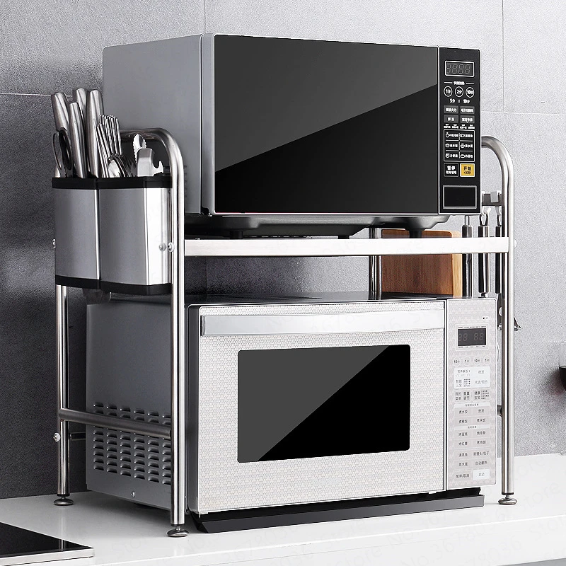  304 High Quality Stainless Steel Kitchen Rack Microwave Oven Shelf Double Layers Floor Double Table - 4000002569767
