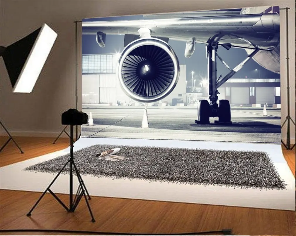 

Photography Backdrop Airplane Aero-Engine Square Shining Lights Nature Night View Photo Background