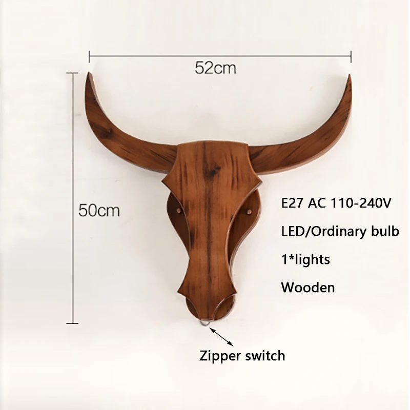 Современный Лофт ретро натуральный деревянный корова животное стиль настенные светильники E27 Светодиодный Бра Настенные светильники для гостиной спальни ванной