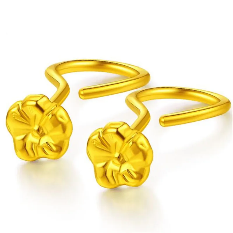 

2018 100% 18K Gold Lovely Fashion Jewelry Cute Cherry Blossoms Flower Stud Earrings for Women Several Peach Flower Blossoms Earr