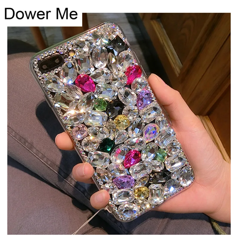 Dower Me Luxury Fashion DIY Bling Colorful Crystal Diamond Rhinestone Case Cover For iPhone X 8