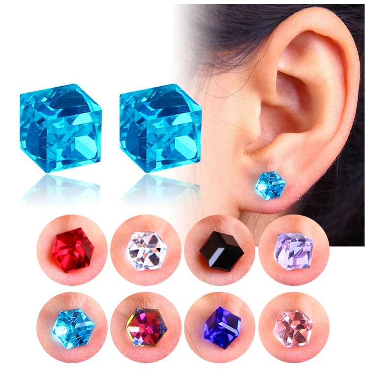 

JeeMango Health Magnet Cube CZ Crystal Clip Earrings Without Pierced Ears Strong Magnetic Iron Earrings For Women A00063
